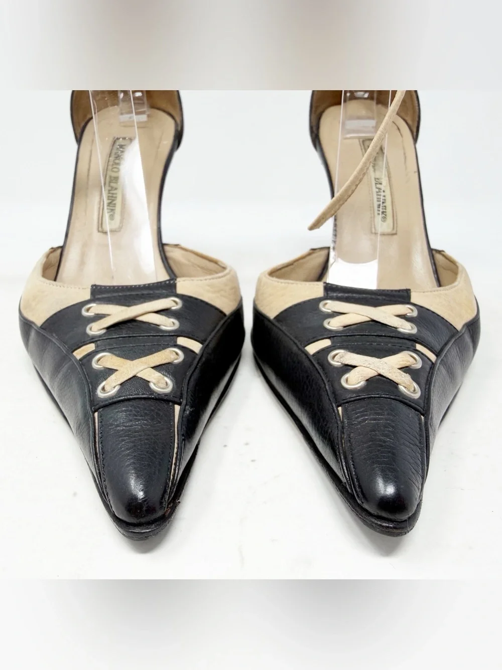 Manolo Blahnik Vintage Lace Up Pointed Toe Heels Womens Size EU 36.5 - Picture 3 of 12